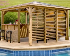 Pergola en kit bois avec comptoir 3,50 x 3,50 m – HABRITA