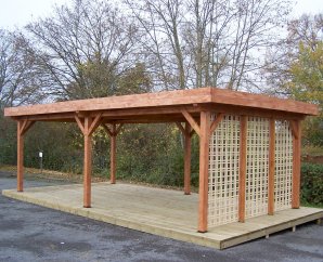 Grande tonnelle en bois 4 x 7,54 m avec treillage Ombra – HABRITA