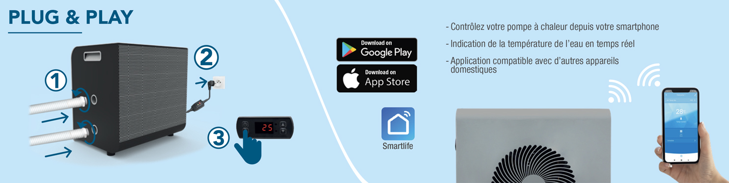 Pompe à chaleur pour piscine connectée Mag 4 Kw réversible - Pour piscine de 28 m3 max