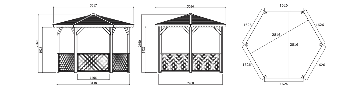 Kiosque pour jardin en bois traité autoclave 3,148 x 2,768 m – SOLID