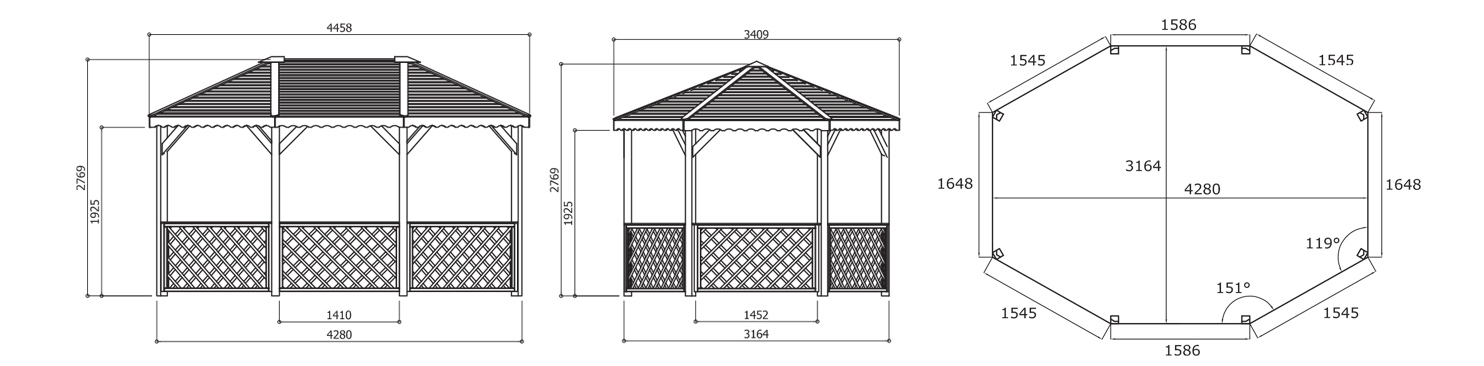 Kiosque pour jardin en bois traité autoclave 4,280 x 3,164 m – SOLID