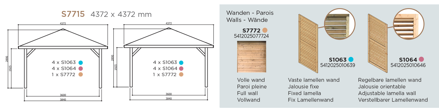 Pavillon de jardin 4,372 x 4,372 m S7715 – SOLID