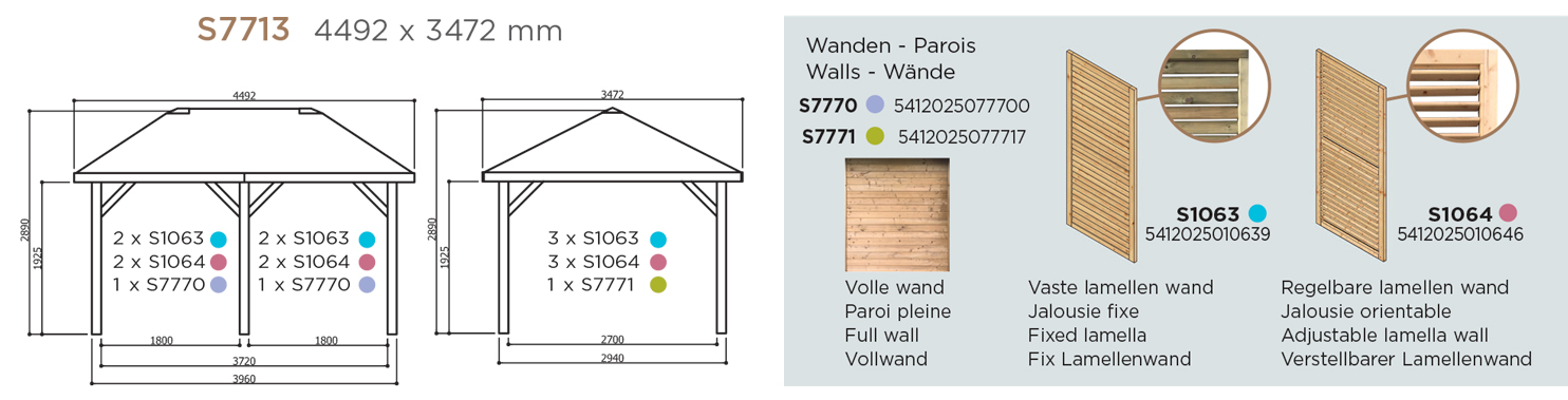 Pavillon de jardin en bois 4,492 x 3,472 m S7715 – SOLID