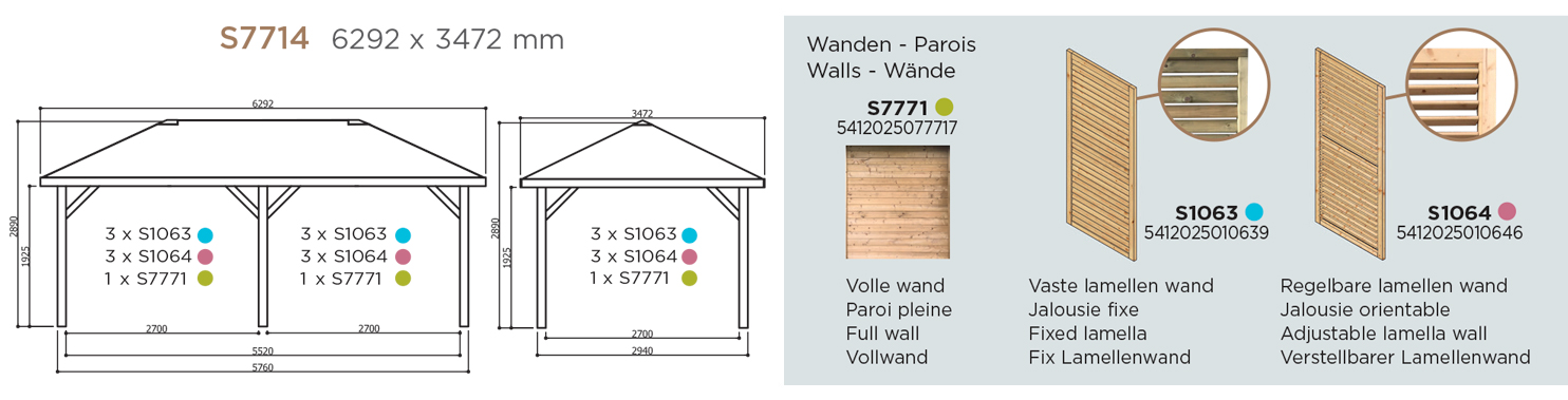 Pavillon de jardin modulaire 6,292 x 3,472 m S7714 – SOLID