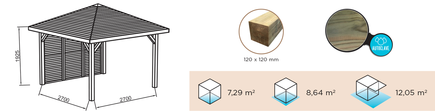 Kiosque tonnelle de jardin 3,472 x 3,472 m traité – SOLID