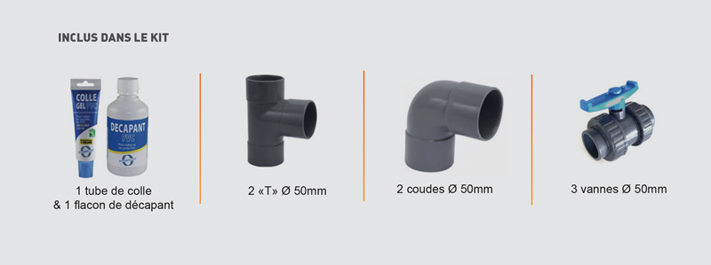 Kit By-Pass raccordement pompe à chaleur pour piscine Ø50 mm 