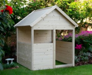 Maisonnette en bois extérieure pour enfant | 120 x 120 cm | Bois brut | 16 mm d'épaisseur