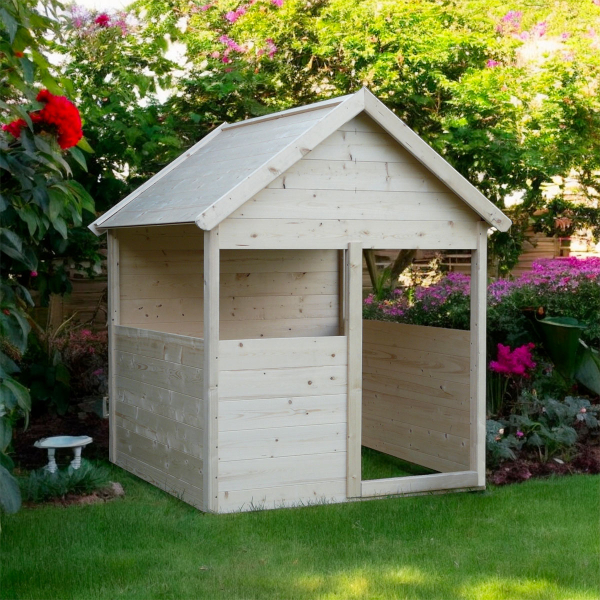 Maisonnette en bois extérieure pour enfant | 120 x 120 cm | Bois brut | 16 mm d'épaisseur