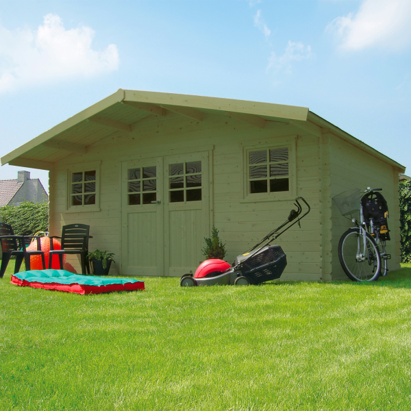 Abri de jardin en bois MONTREUX | 508 x 508 cm | Bois autoclave | 28 mm d'épaisseur