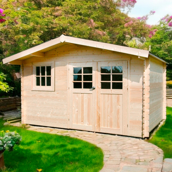 Abri de jardin en bois SALZBURG | 388 x 298 cm | Bois brut | 34 mm d'épaisseur