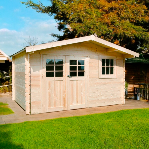 Abri de jardin en bois LINZ | 388 x 388 cm | Bois brut | 34 mm d'épaisseur