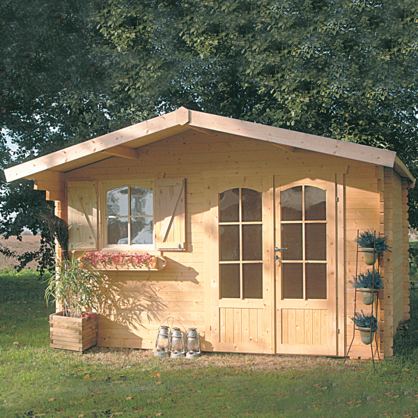 Abri de jardin en bois MORZINE | 388 x 328 cm | Bois brut | 40 mm d'épaisseur