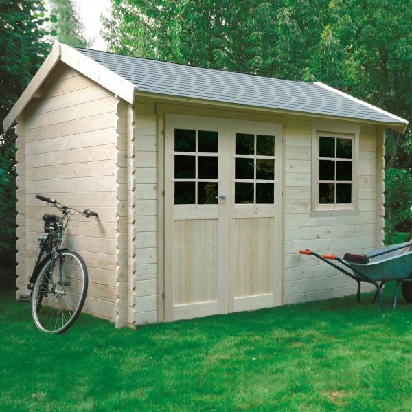 Abri de jardin en bois ARLES | 358 x 238 cm | Bois brut | 28 mm d'épaisseur