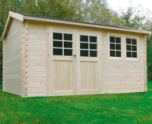 Abri de jardin en bois LUNEL | 418 x 298 cm | Bois brut | 28 mm d'épaisseur