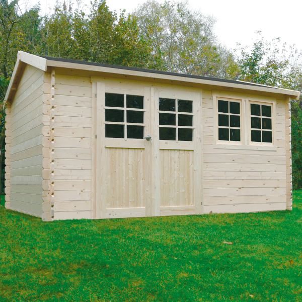 Abri de jardin en bois LUNEL | 418 x 298 cm | Bois brut | 28 mm d'épaisseur