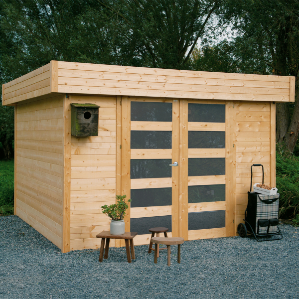 Abri de jardin en bois ODENSE | 303 x 303 cm | Bois brut | 28 mm d'épaisseur