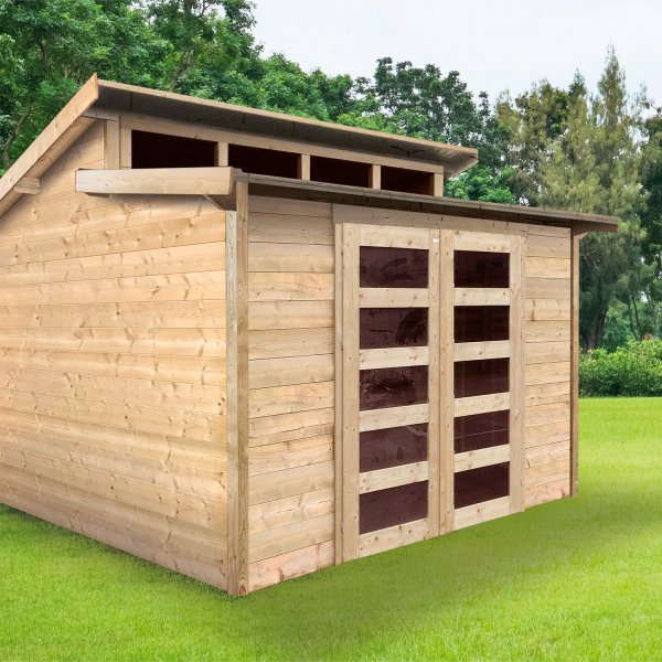 Abri de jardin en bois MILANO | 298 x 298 cm | Bois brut | 28 mm d'épaisseur