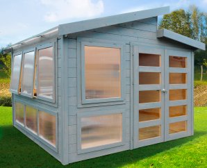 Abri de jardin en bois MERANO | 298 x 298 cm | Bois brut | 28 mm d'épaisseur