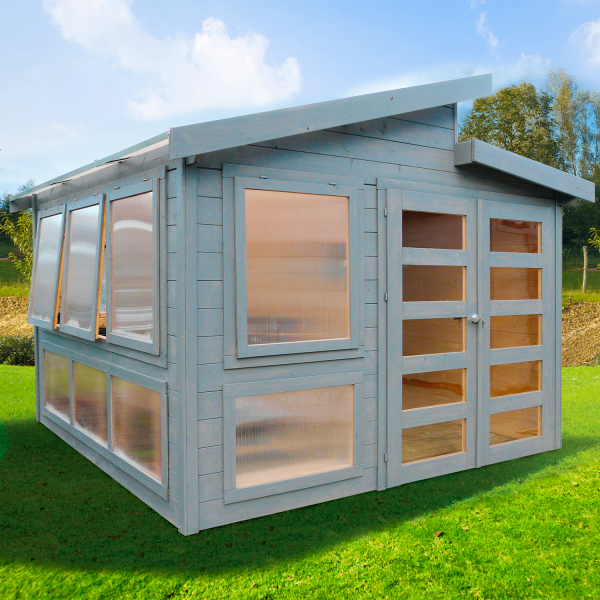 Abri de jardin en bois MERANO | 298 x 298 cm | Bois brut | 28 mm d'épaisseur