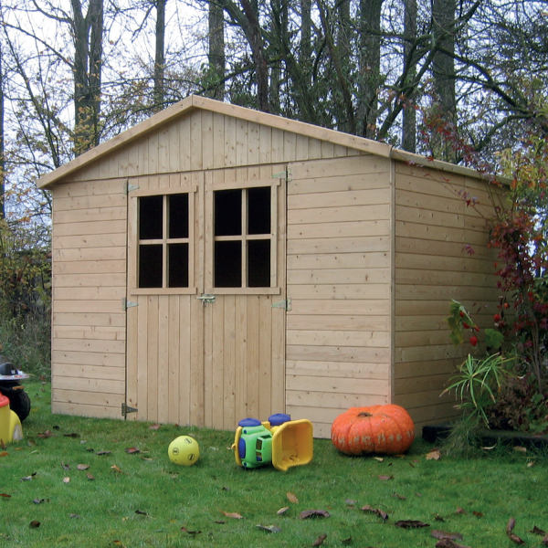 Abri de jardin en bois double porte | 265 x 185 cm | Bois autoclave | 12 mm d'épaisseur