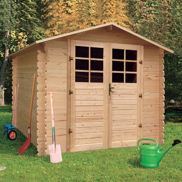 Abri de jardin en bois double porte | 248 x 248 cm | Bois brut | 19 mm d'épaisseur