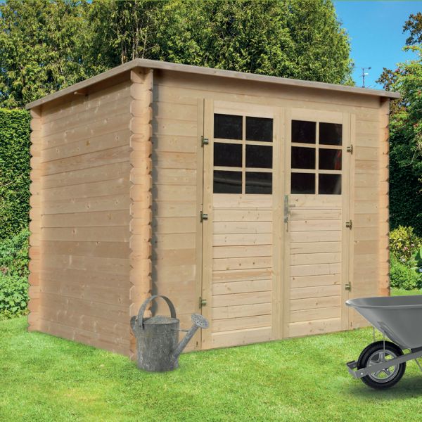 Abri de jardin en bois toit monopente | 248 x 248 cm | Bois brut | 19 mm d'épaisseur