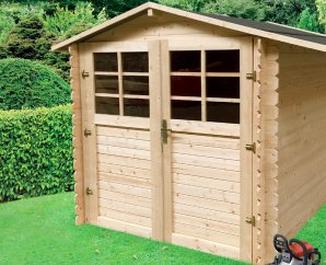 Abri de jardin en bois double porte | 198 x 198 cm | Bois brut | 19 mm d'épaisseur