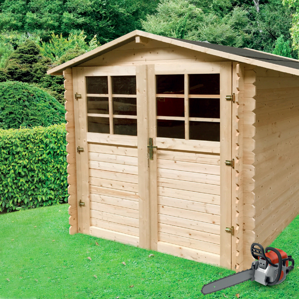 Abri de jardin en bois double porte | 198 x 198 cm | Bois brut | 19 mm d'épaisseur