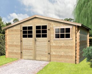 Abri de jardin en bois | 388 x 298 cm | Bois brut | 28 mm d'épaisseur