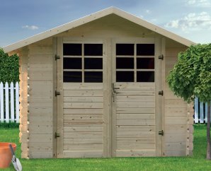 Abri de jardin en bois double porte | 298 x 298 cm | Bois brut | 28 mm d'épaisseur