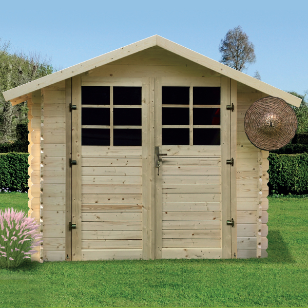 Abri de jardin en bois double porte | 238 x 238 cm | Bois brut | 28 mm d'épaisseur