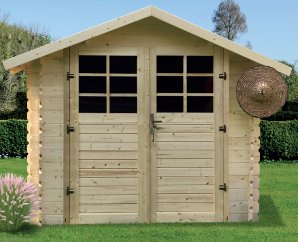 Abri de jardin en bois double porte | 198 x 198 cm | Bois brut | 28 mm d'épaisseur