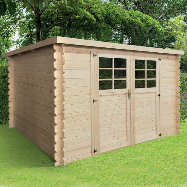 Abri de jardin en bois | 298 x 298 cm | Bois brut | 28 mm d'épaisseur