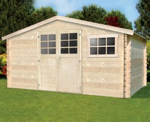 Abri de jardin en bois | 388 x 298 cm | Bois brut | 34 mm d'épaisseur