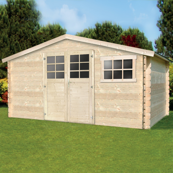 Abri de jardin en bois | 388 x 298 cm | Bois brut | 34 mm d'épaisseur
