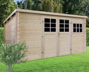 Abri de jardin en bois | 388 x 298 cm | Bois brut | 34 mm d'épaisseur