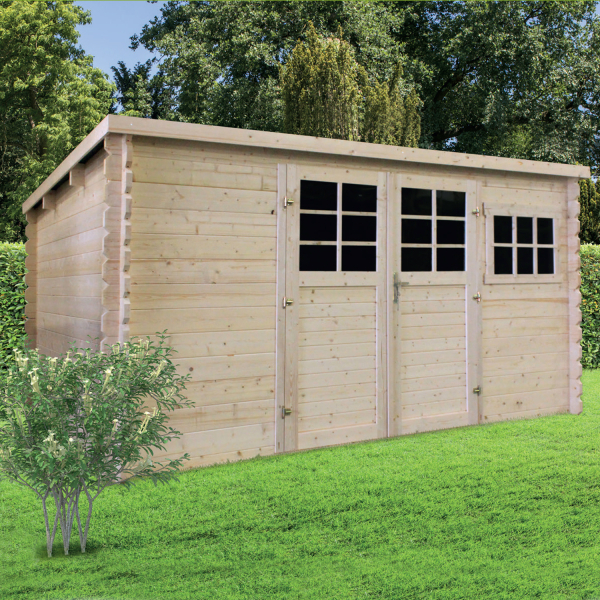 Abri de jardin en bois | 388 x 298 cm | Bois brut | 34 mm d'épaisseur