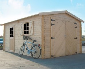 Garage en bois double porte bois | 358 x 538 cm | Bois brut | 40 mm d'épaisseur
