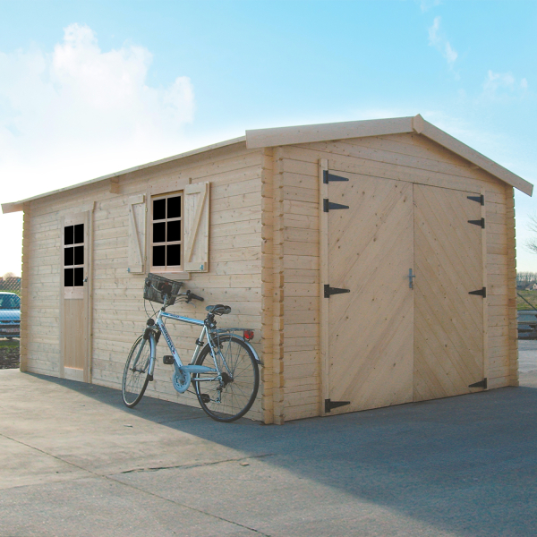Garage en bois double porte bois | 358 x 538 cm | Bois brut | 40 mm d'épaisseur
