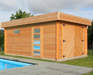 Garage en bois double porte bois | 358 x 538 cm | Bois brut | 40 mm d'épaisseur