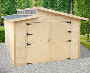 Garage en bois double porte en bois | 360 x 570 cm | Bois brut | 28 mm d'épaisseur