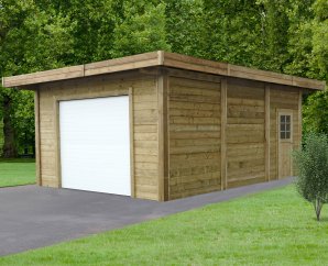 Garage-Carprot en bois porte sectionnelle | 506 x 699 cm | Bois autoclave | 28 mm d'épaisseur