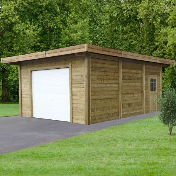 Garage-Carprot en bois porte sectionnelle | 506 x 699 cm | Bois autoclave | 28 mm d'épaisseur