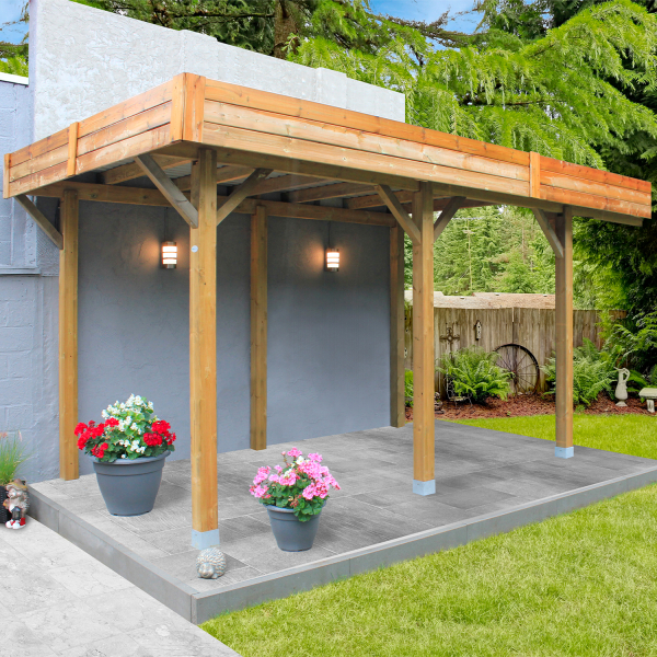 Carport en bois toit plat modulable | 306 x 506 cm + extension possible | Bois autoclave