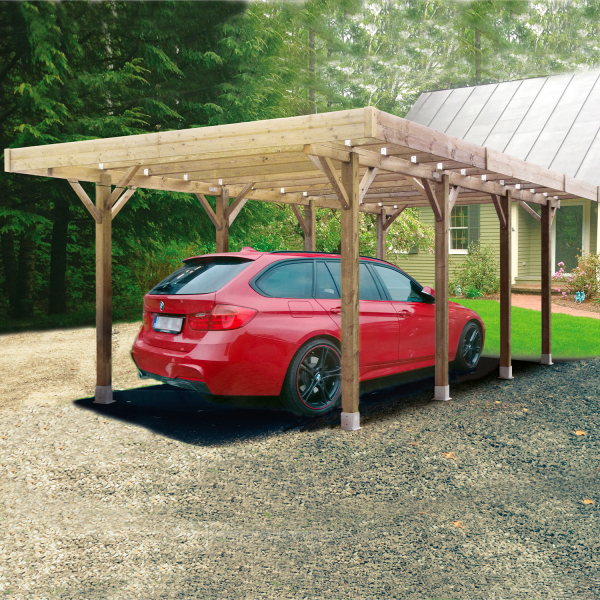 Carport en bois toit plat modulable | 406 x 506 cm + extension possible | Bois autoclave