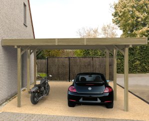 Carport en bois toit plat modulable | 506 x 506 cm + extension possible | Bois autoclave