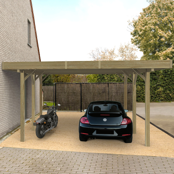 Carport en bois toit plat modulable | 506 x 506 cm + extension possible | Bois autoclave