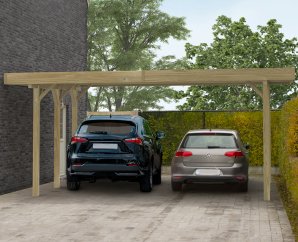 Carport en bois toit plat modulable  | 606 x 506 cm + extension possible | Bois autoclave