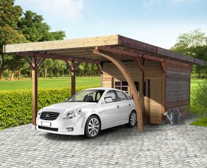 Carport en bois 1 voiture toit plat avec local | 406 x 699 cm | Bois autoclave