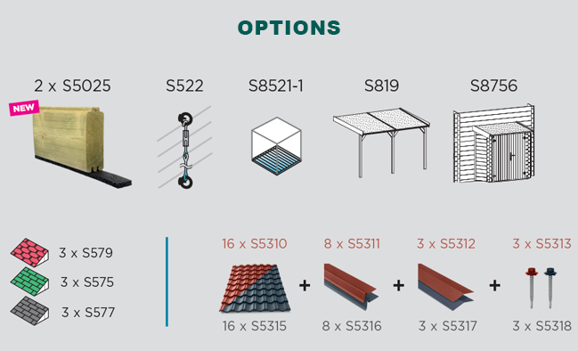Abri de jardin en bois AMBERG | 298 x 248 cm | Bois brut | 19 mm d'épaisseur